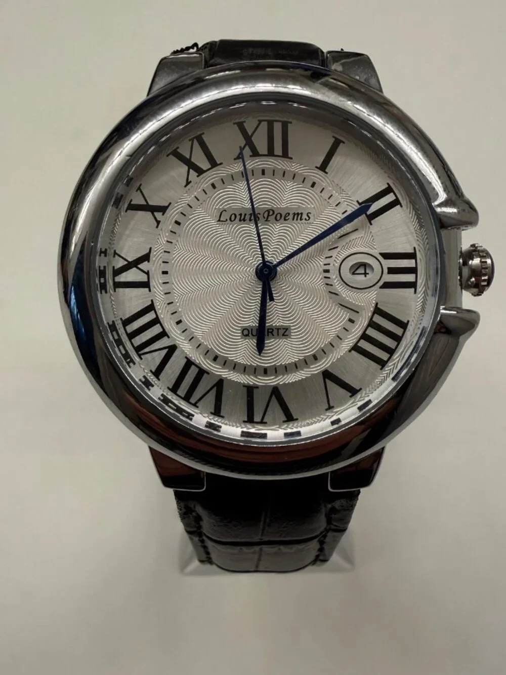 Louis Poems Balon Blue Men's White Dial 41mm Date Quartz Watch NIB